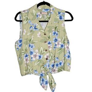 Jamaica Bay Women's L  Hawaiian Button Front Blouse Tropical Floral Sleeveless G